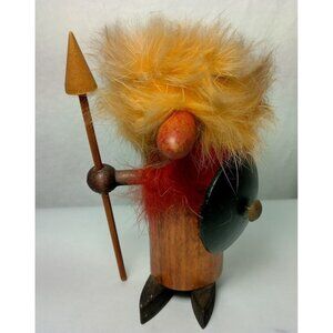 Viking Figurine Vintage Wooden Nordic Warrior Missing Helmet Japan 4"